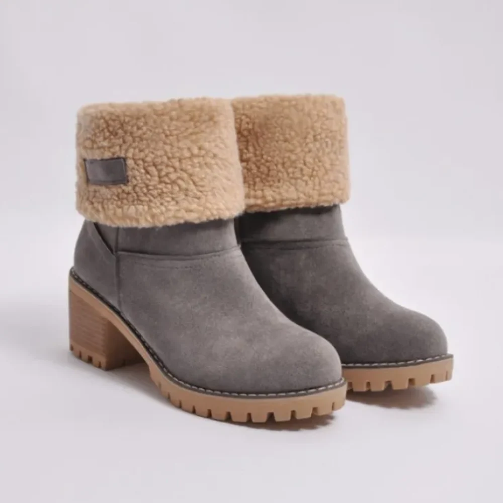 Women's Ankle Boots – Suede Look – Shearling Lining – Chunky Heel – Sturdy Sole