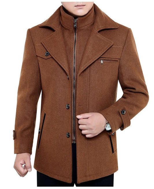 Men's Coat – Wool Blend – Tailored Fit – High Collar – Knee Length