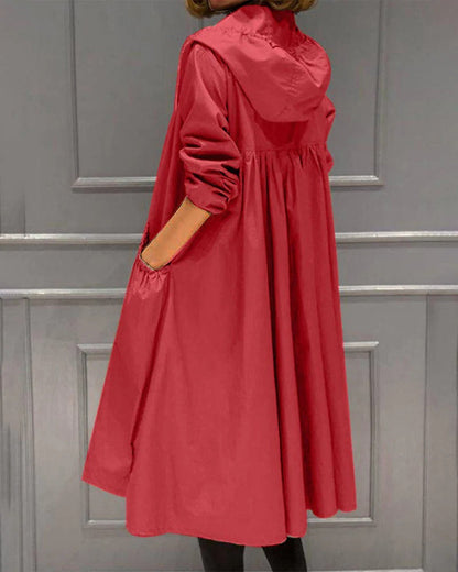 Women's Trench Coat – Waterproof Fabric – Relaxed Fit – Full Length with Hood