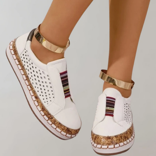 Women's Loafers – Slip-on Comfort – Perforated Upper – Elastic Bands – Cushioned Sole