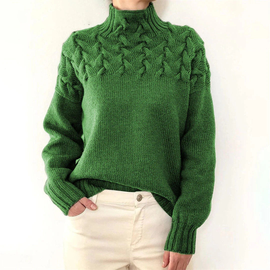 Chloe Wool Cable Knit Turtleneck Sweater | Chunky Knit Sweater