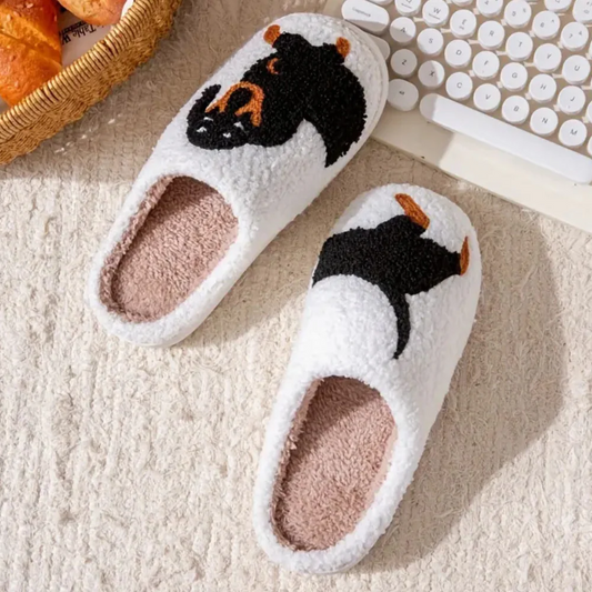 Women's Slippers – Plush Fleece – Embroidered Animal Motif – Soft Comfort Sole