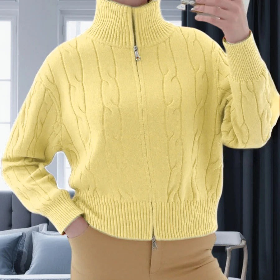Women's Sweater – Wool Blend – Relaxed Fit – High Neck with Zipper