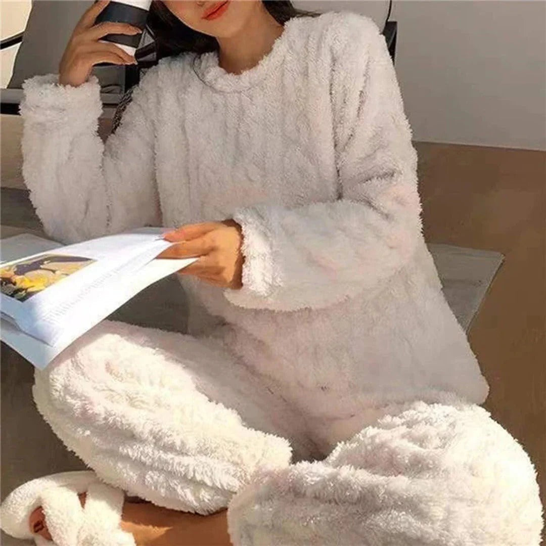 Women's Pajama Set – Soft Knit – Relaxed Fit – Cable Knit – Full Length