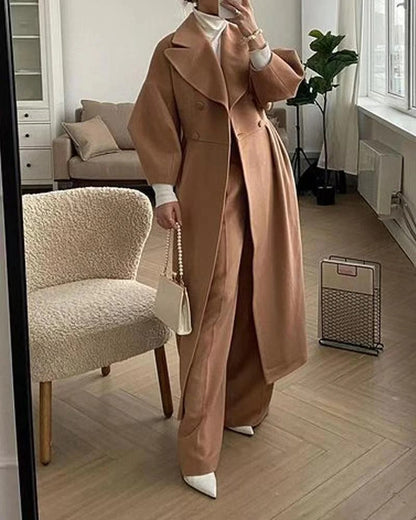 Women's Trench Coat – Wool Blend – Tailored A-Line – Double-Breasted – Belted Waist