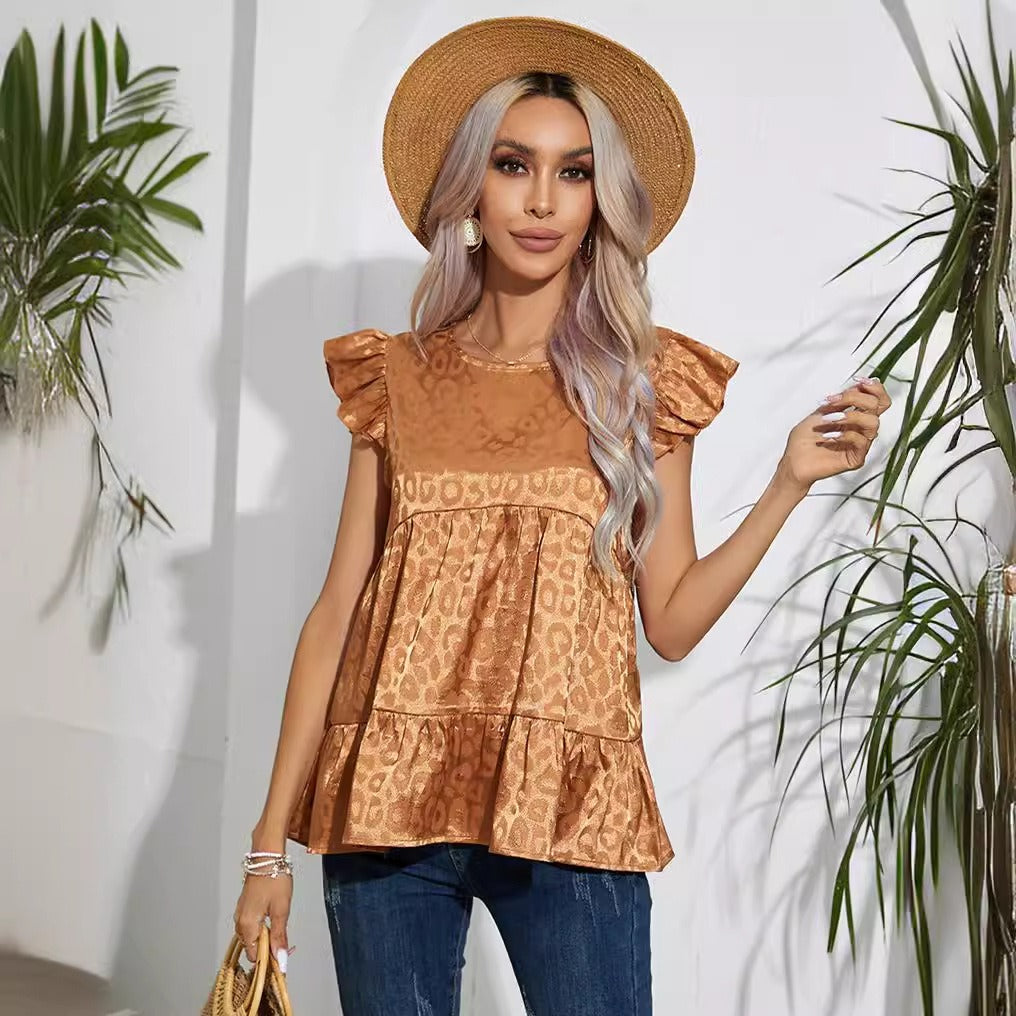 Women's Vest – Jacquard with Silk Finish – Ruffles – Relaxed Fit – Hip Length