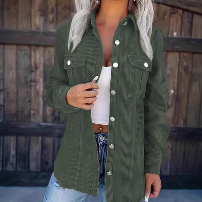 Women's Shirt Jacket – Corduroy – Relaxed Fit – Button Closure – Layered