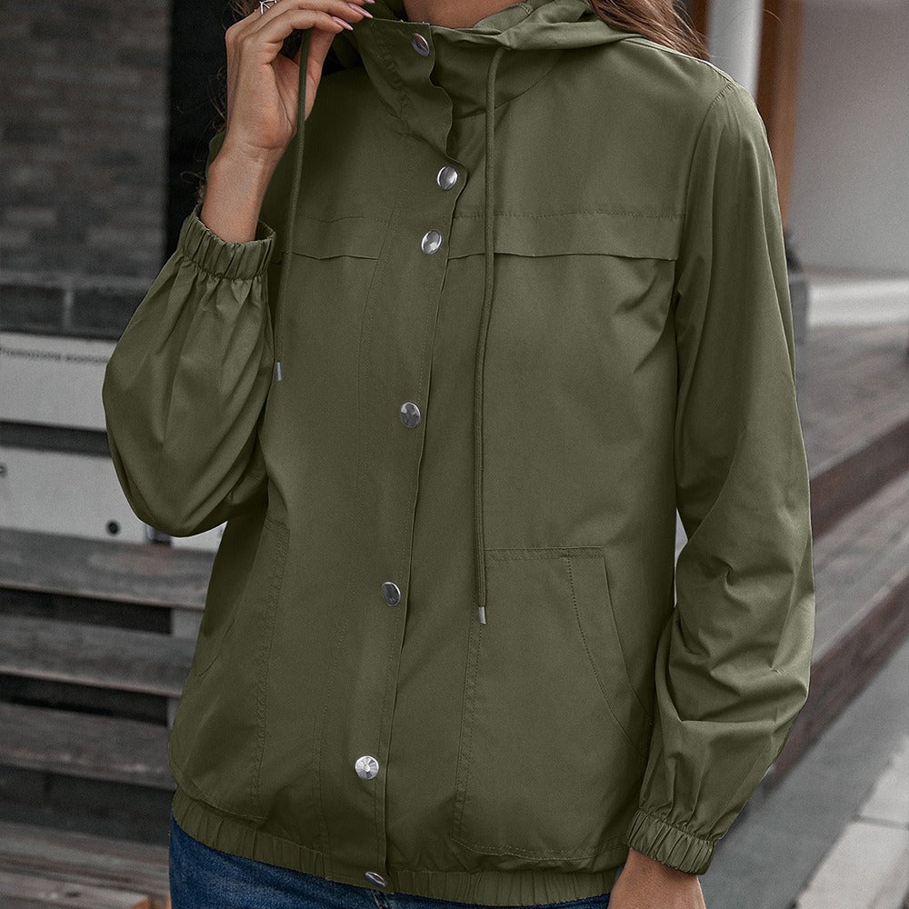 Women's Rain Jacket – Waterproof Windproof – Relaxed Fit – Hood and Pockets