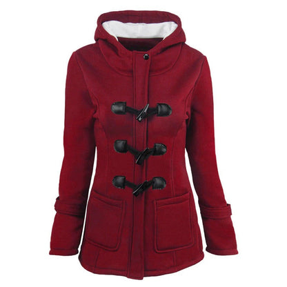 Women's Jacket with Hood – Structured Fit – Cotton Blend – Knee Length – Toggle Details