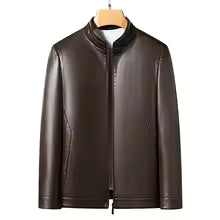 Men's Leather Jacket – Slim Fit – Stand Collar – Minimalist Design with Zipper
