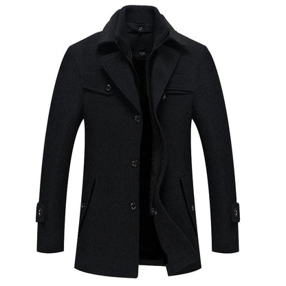 Men's Coat – Wool Blend – Tailored Fit – High Collar – Knee Length