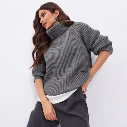 Women's Sweater – Relaxed Fit – High Turtleneck – Ribbed Wool Blend