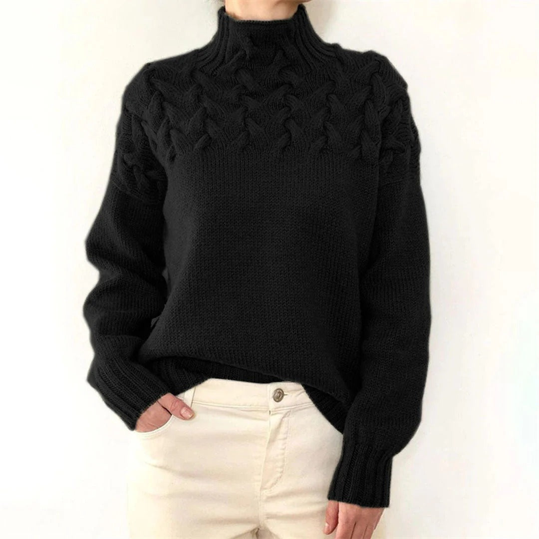 Chloe Wool Cable Knit Turtleneck Sweater | Chunky Knit Sweater