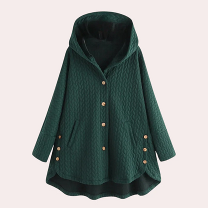 Women's Jacket with Hood – Padded – Relaxed Fit – Knee Length with Buttons