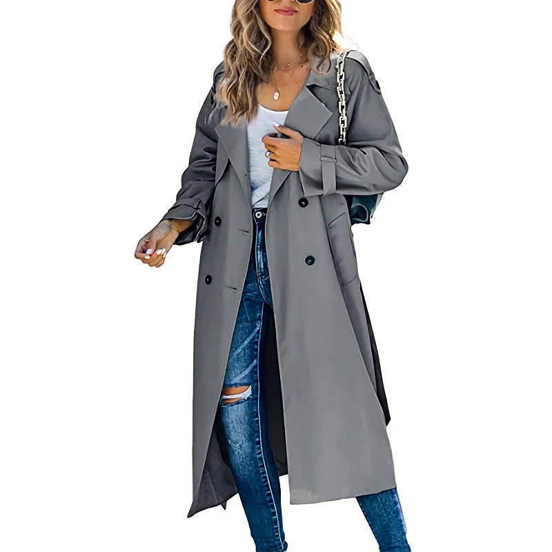 Women's trench coat – relaxed fit – double-breasted – wide collar – long model