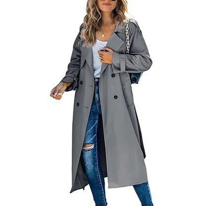 Women's trench coat – relaxed fit – double-breasted – wide collar – long model