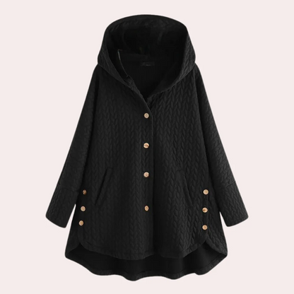 Women's Jacket with Hood – Padded – Relaxed Fit – Knee Length with Buttons