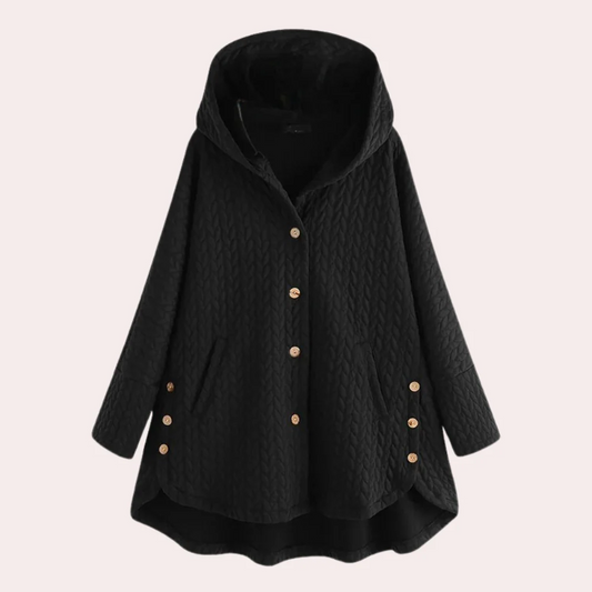Women's Jacket with Hood – Padded – Relaxed Fit – Knee Length with Buttons