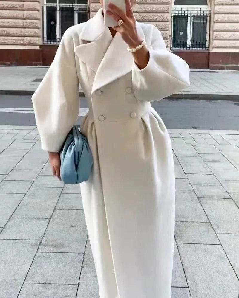 Women's Trench Coat – Wool Blend – Tailored A-Line – Double-Breasted – Belted Waist