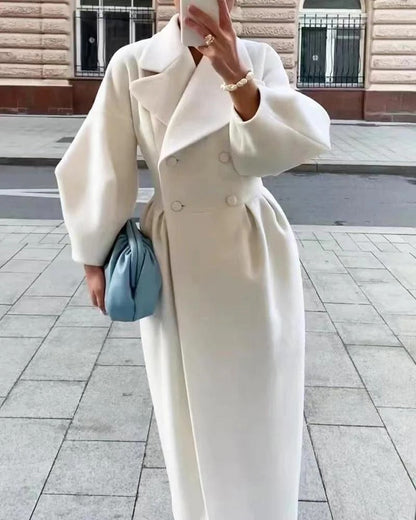 Women's Trench Coat – Wool Blend – Tailored A-Line – Double-Breasted – Belted Waist