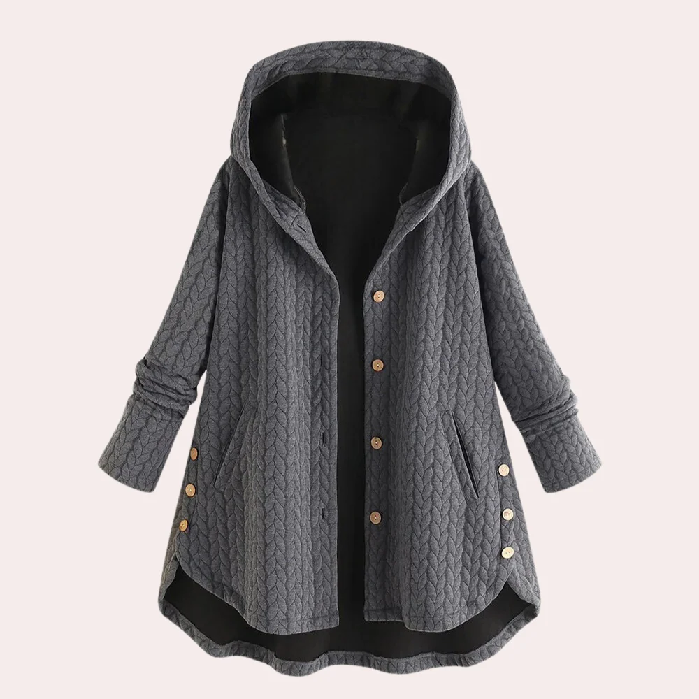 Women's Jacket with Hood – Padded – Relaxed Fit – Knee Length with Buttons