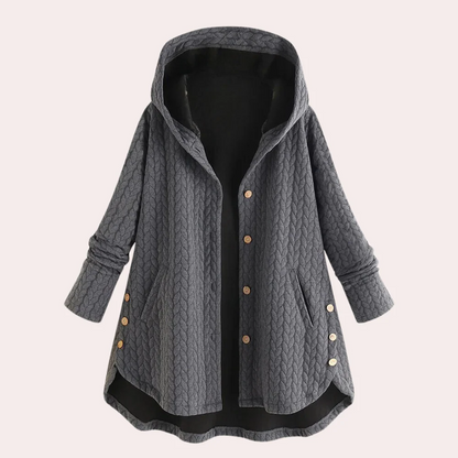 Women's Jacket with Hood – Padded – Relaxed Fit – Knee Length with Buttons