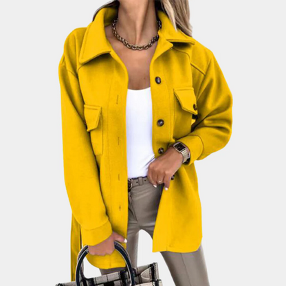 Women's Long Coat – Relaxed Fit – Lightweight Material – Buttons – Chest Pockets
