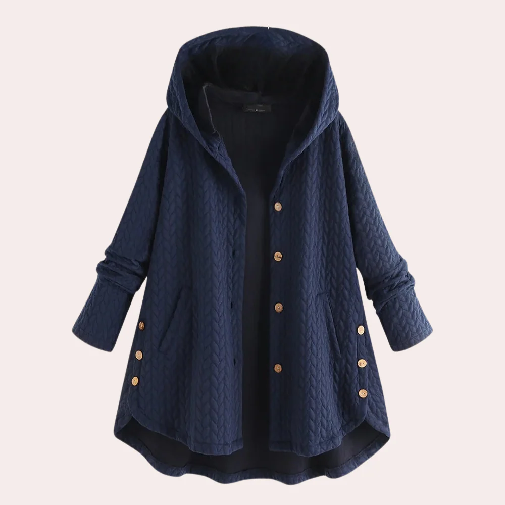 Women's Jacket with Hood – Padded – Relaxed Fit – Knee Length with Buttons