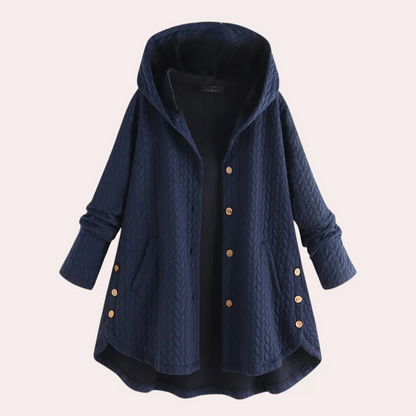 Women's Jacket with Hood – Padded – Relaxed Fit – Knee Length with Buttons