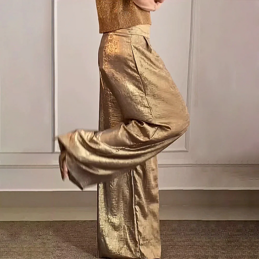 Women's Pants – Wide Leg – High Waist – Light Silky Draping – Elegant Fit