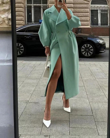 Women's Trench Coat – Wool Blend – Tailored A-Line – Double-Breasted – Belted Waist