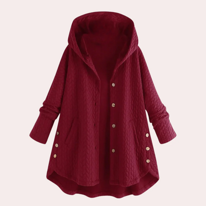 Women's Jacket with Hood – Padded – Relaxed Fit – Knee Length with Buttons