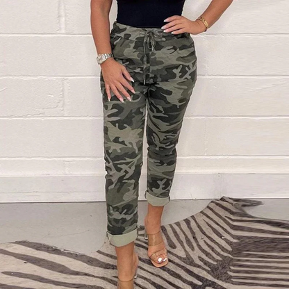 Women's Pants – Relaxed Fit – Cotton Blend – Drawstring Waist – Rolled-up Ankles