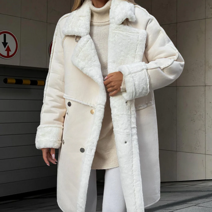Women's Coat – Oversized Fit – Soft Wool Blend – Full Length – Wide Collar