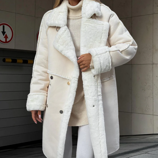 Women's Coat – Oversized Fit – Soft Wool Blend – Full Length – Wide Collar