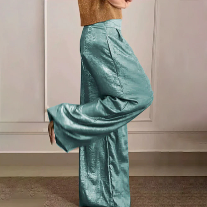 Women's Pants – Wide Leg – High Waist – Light Silky Draping – Elegant Fit