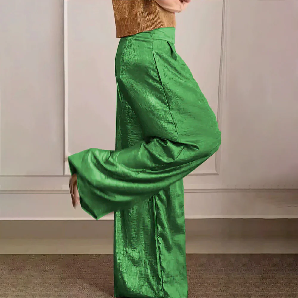 Women's Pants – Wide Leg – High Waist – Light Silky Draping – Elegant Fit