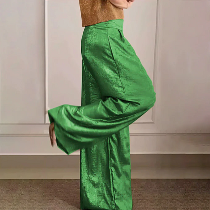 Women's Pants – Wide Leg – High Waist – Light Silky Draping – Elegant Fit