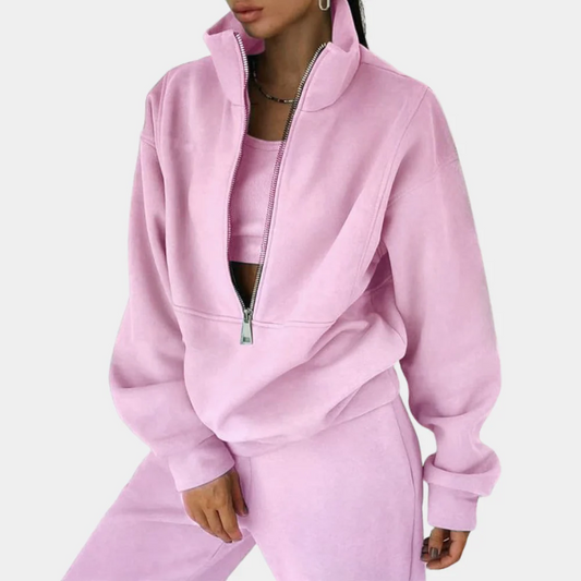 Women's Tracksuit – Relaxed Fit – Cotton – Half Zipper – Long Pants