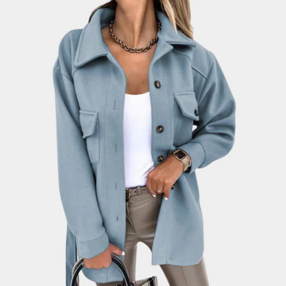 Women's Long Coat – Relaxed Fit – Lightweight Material – Buttons – Chest Pockets