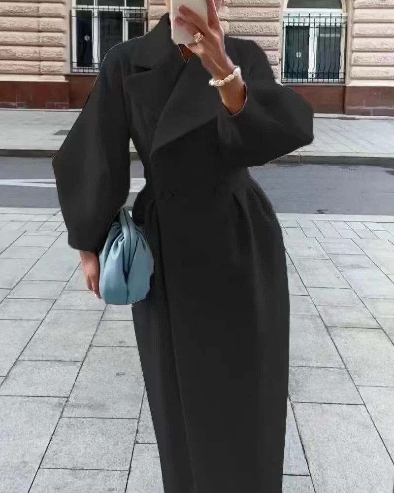 Women's Trench Coat – Wool Blend – Tailored A-Line – Double-Breasted – Belted Waist
