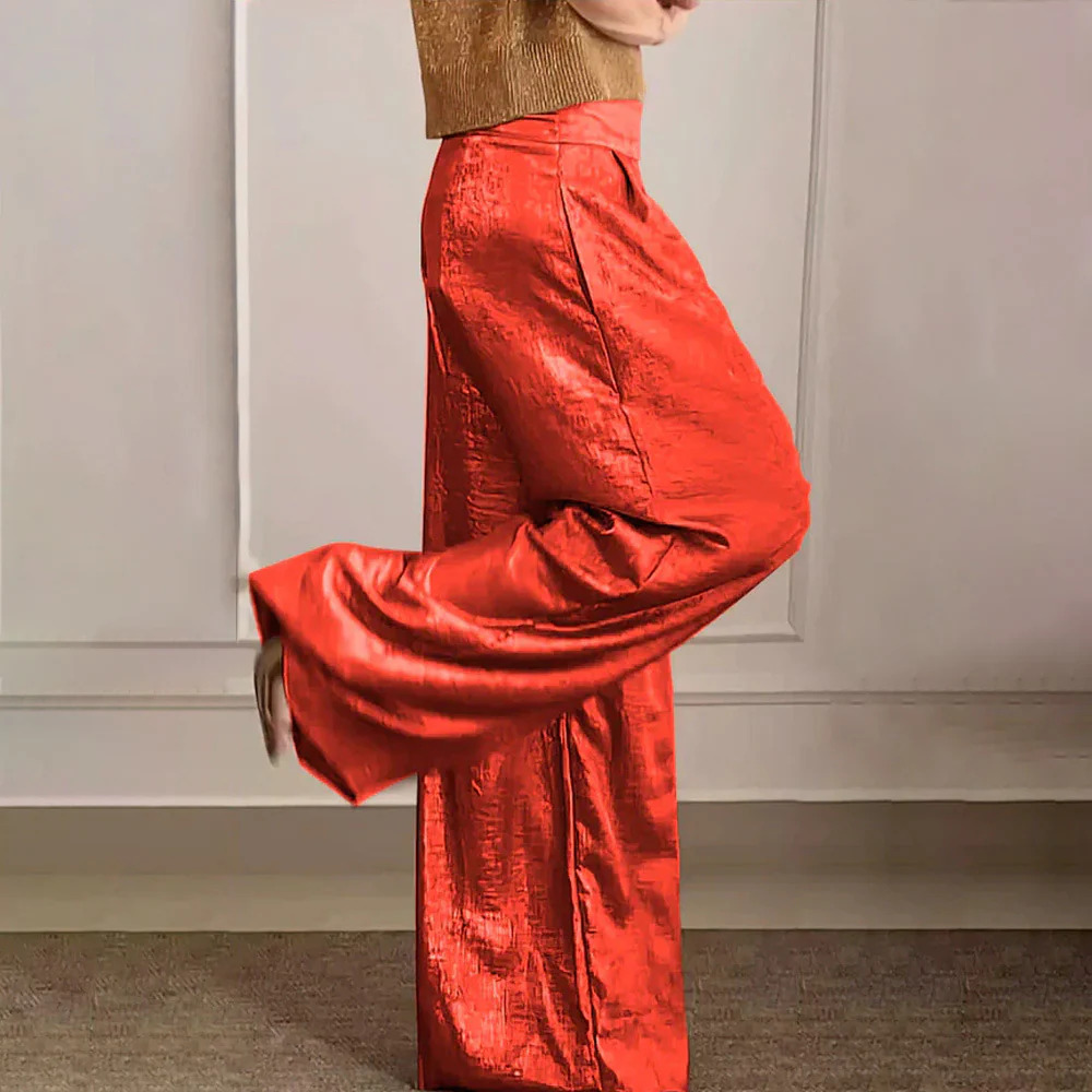 Women's Pants – Wide Leg – High Waist – Light Silky Draping – Elegant Fit