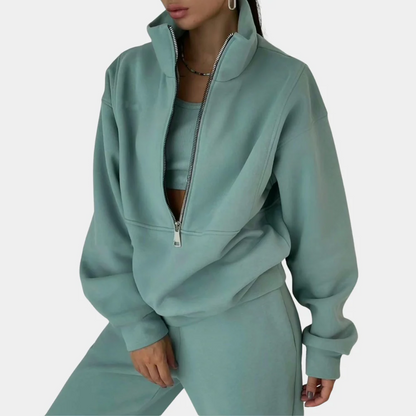 Women's Tracksuit – Relaxed Fit – Cotton – Half Zipper – Long Pants