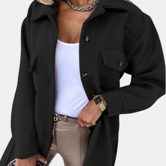 Women's Long Coat – Relaxed Fit – Lightweight Material – Buttons – Chest Pockets