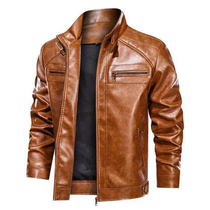 Men's Biker Jacket – Slim Fit – Shoulder Details – Zipper Closure – Leather Look