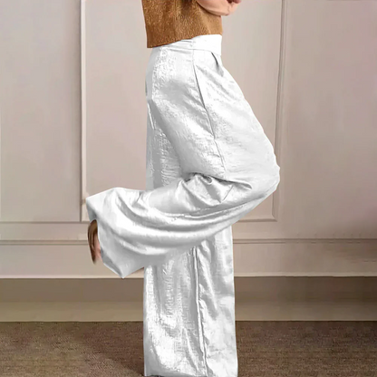 Women's Pants – Wide Leg – High Waist – Light Silky Draping – Elegant Fit