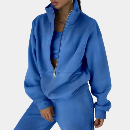 Women's Tracksuit – Relaxed Fit – Cotton – Half Zipper – Long Pants