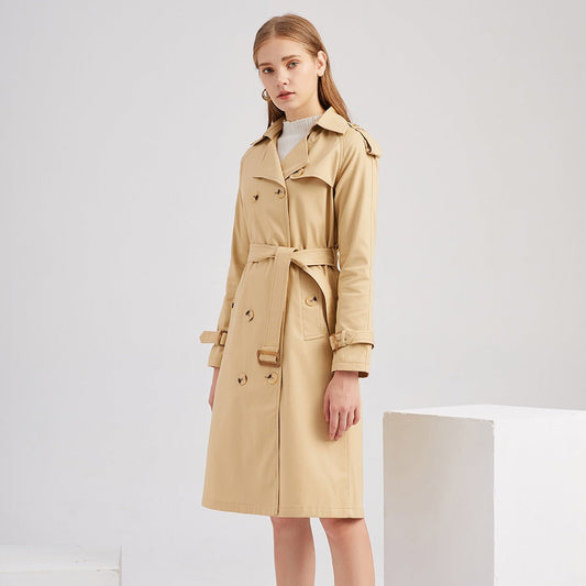 Women's Windbreaker – Long Model – Tailored Fit – Belt – Double-Breasted Front