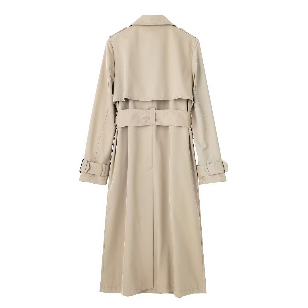 Women's Trench Coat – Slim Fit – Cotton – Double-Breasted – Belted Waist – Long-Sleeved