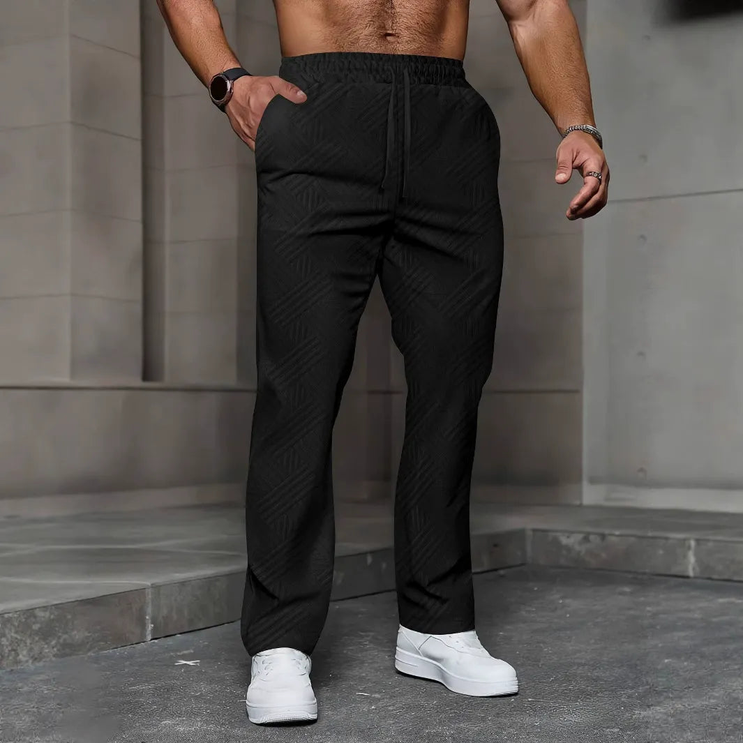 Sweatpants for Men – Relaxed Fit – Knitted Texture – Drawstring Waist – Full Length